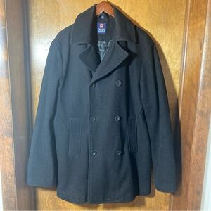 Chaps Ralph Lauren Black Men's LT Peacoat Wool Blend Quilt Lined Double Breasted